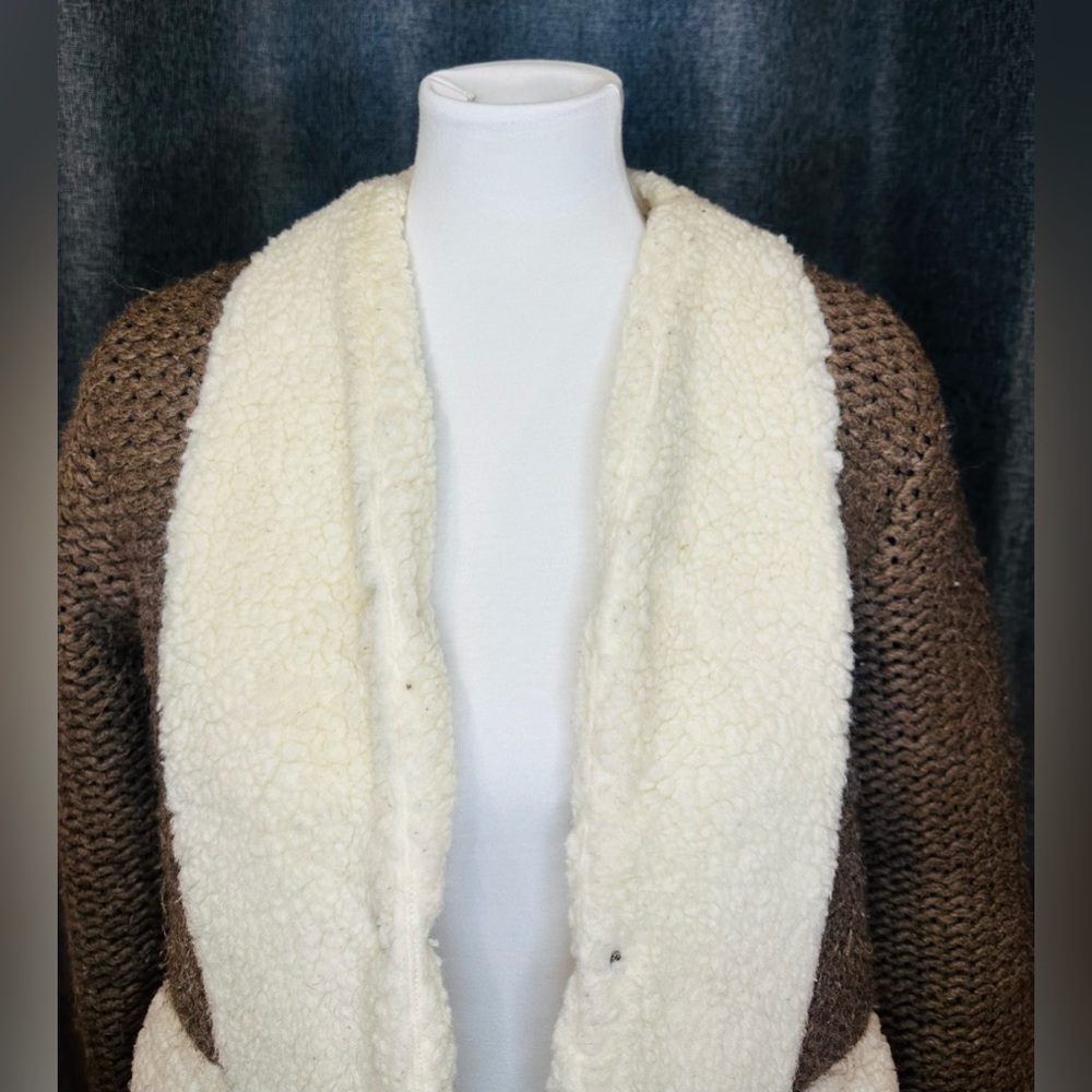 Anna Studio Wool Sherpa Knit Coat Cardigan Jacket – Brown Cream Boho Chic Medium - Picture 2 of 15